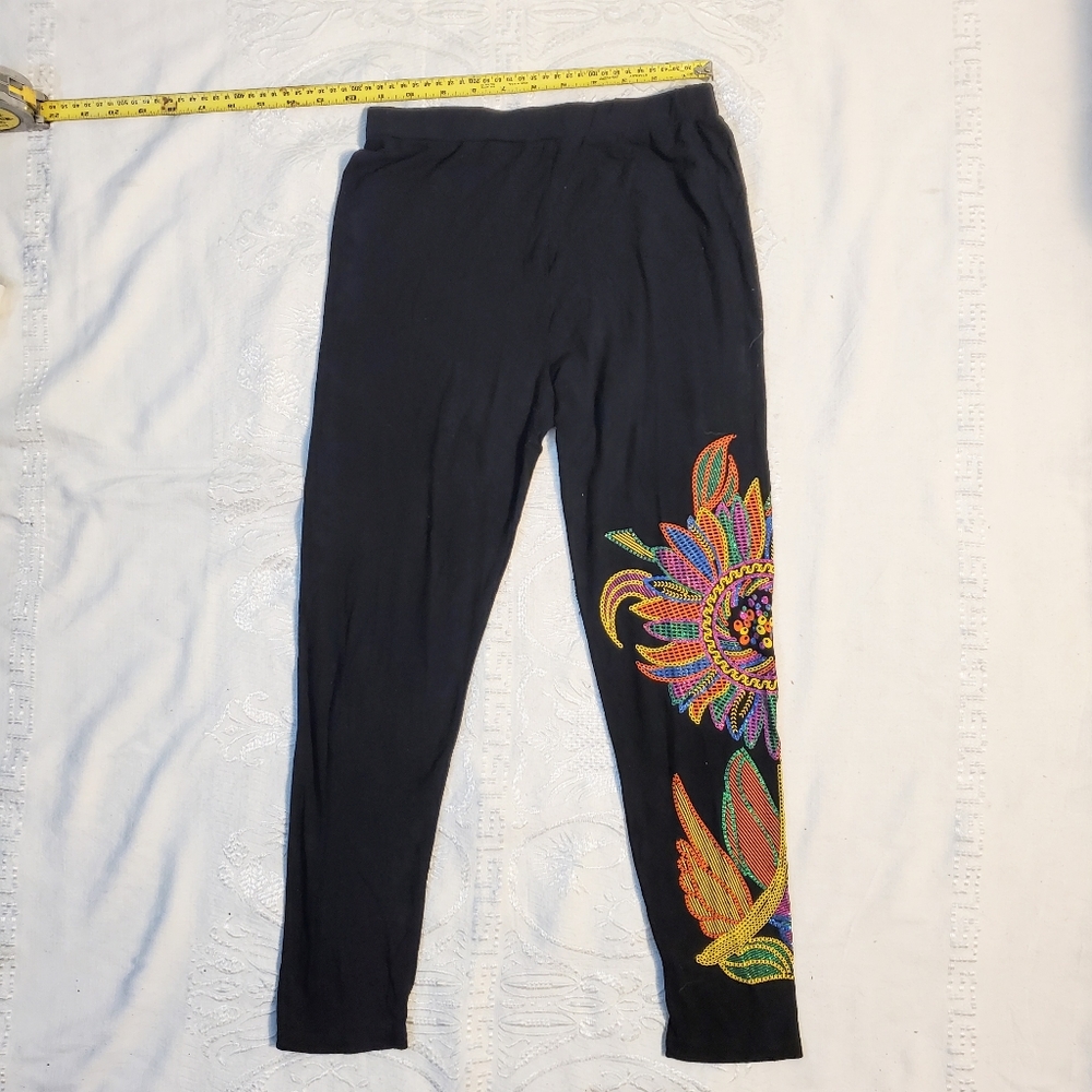Custo Barcelona Women's Black Legging Graphic Glitter Flower